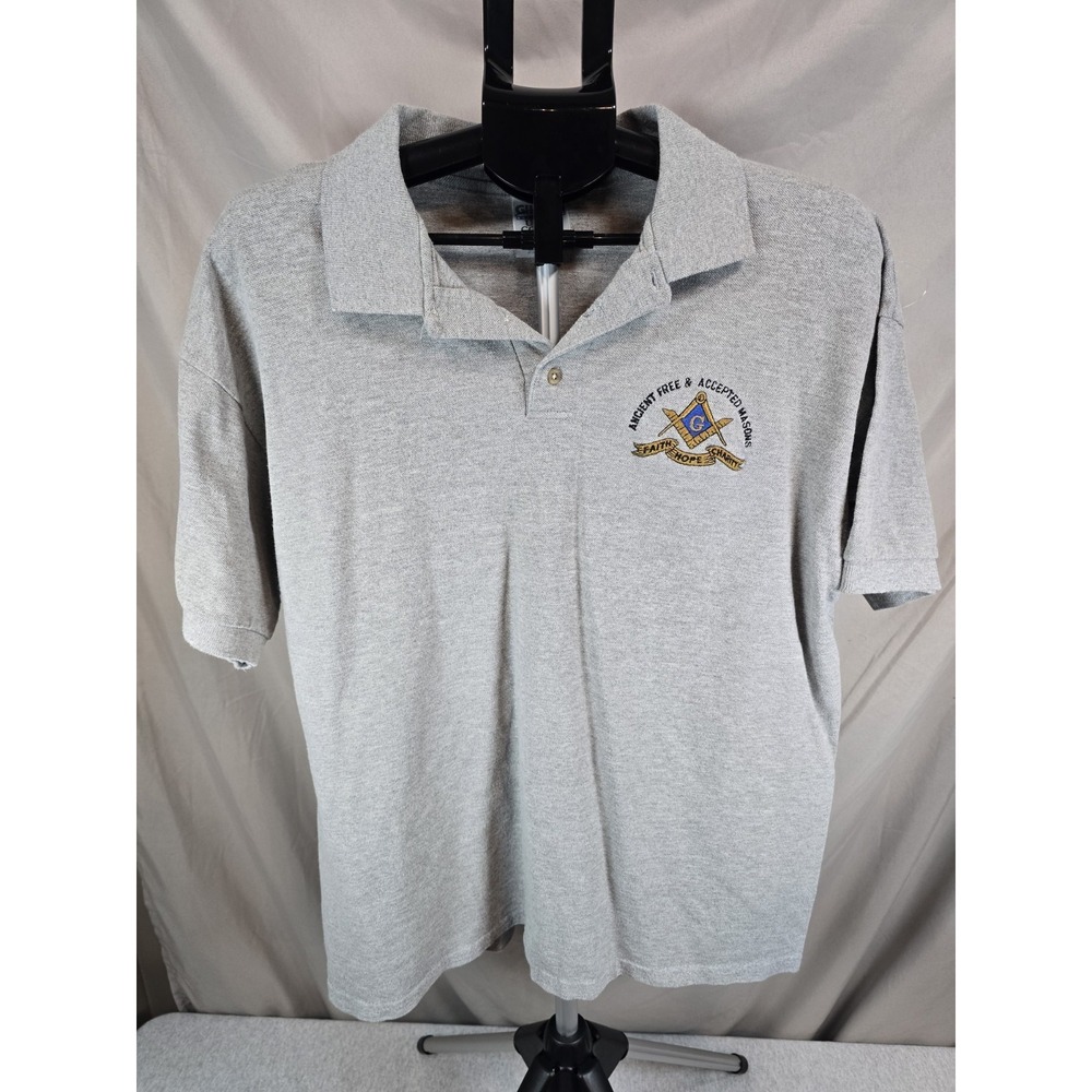 gray Gildan polo shirt Large L "Ancient Free & Accepted Masons" emblem on the...